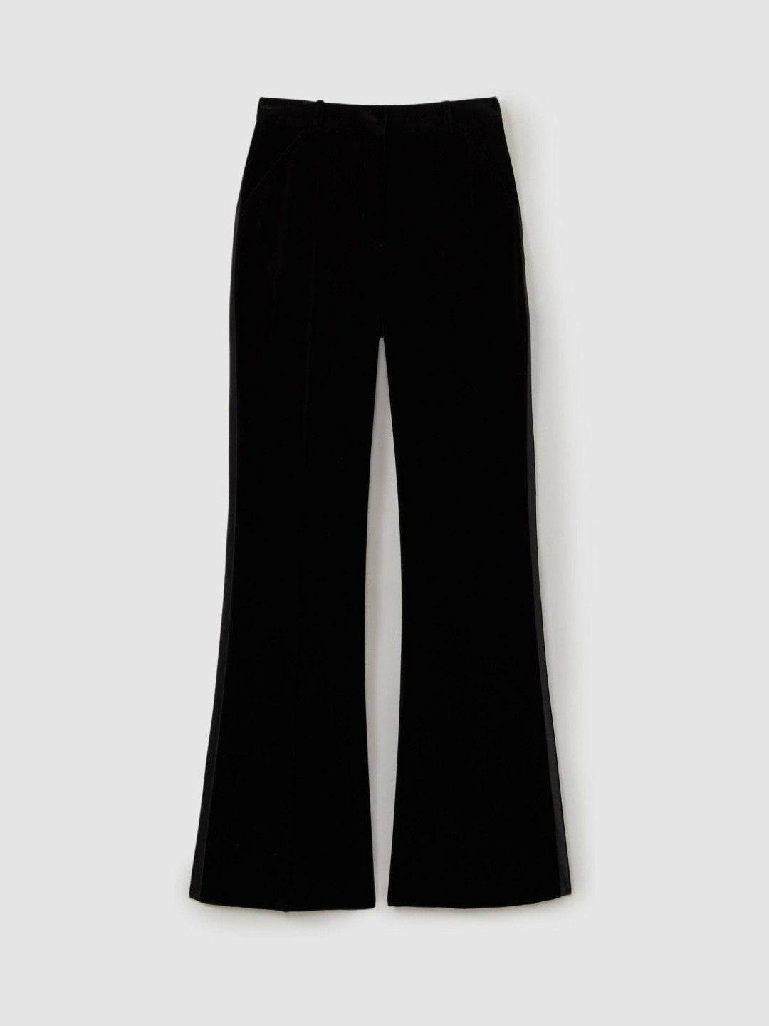 Women Velvet Flared Suit Trousers in Black