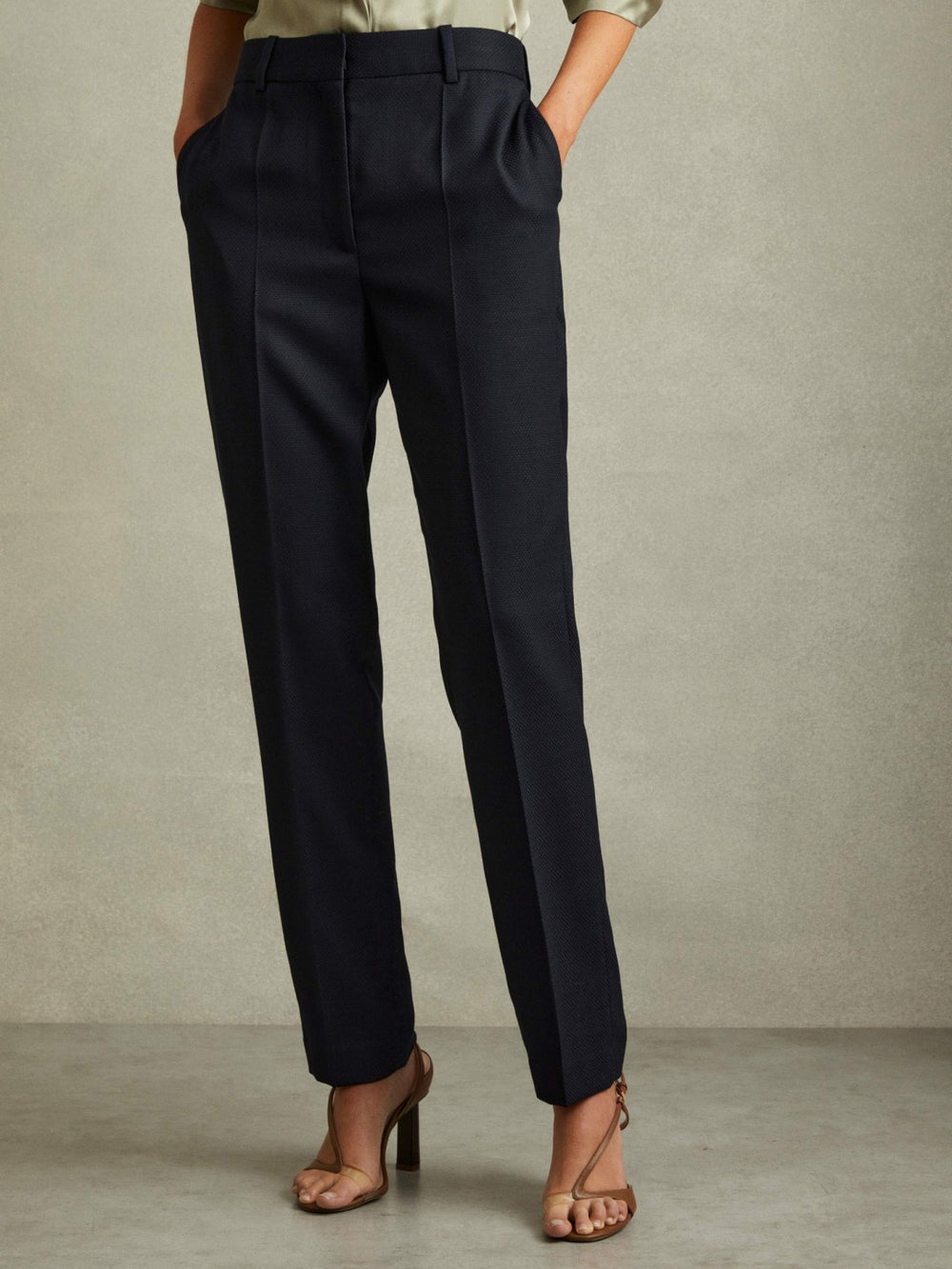 Women Textured Slim Fit Suit Trousers in Navy