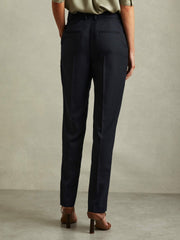 Women Textured Slim Fit Suit Trousers in Navy