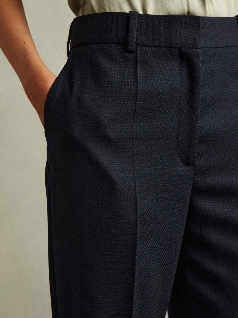 Women Textured Slim Fit Suit Trousers in Navy