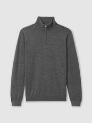 Men Merino Wool Half-Zip Jumper in Derby Grey Marl