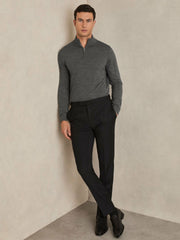 Men Merino Wool Half-Zip Jumper in Derby Grey Marl