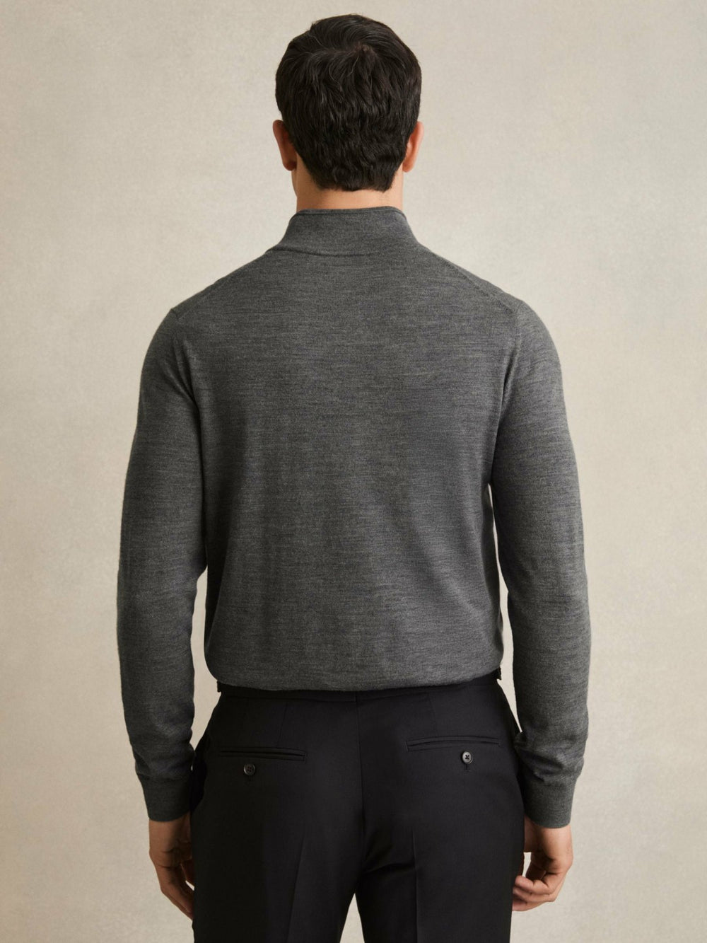 Men Merino Wool Half-Zip Jumper in Derby Grey Marl