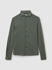Men Modal Blend Cutaway Collar Shirt in Green Smoke