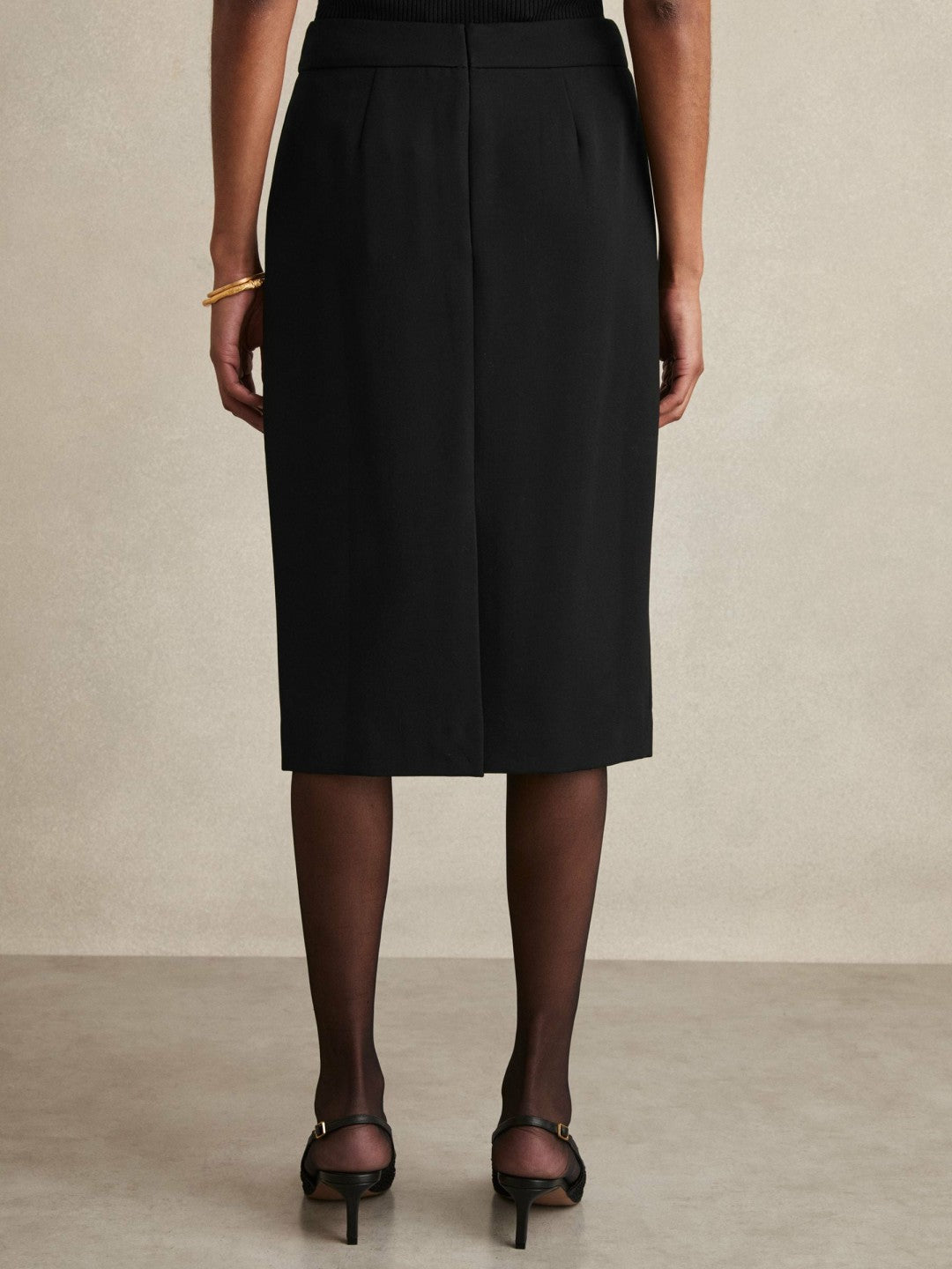 Women Petite Tailored Midi Suit Skirt in Black