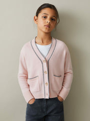 Children & Baby 9-13 yrs Wool-Blend Stripe-Detail Cardigan With Cashmere in Pink