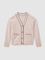 Children & Baby 9-13 yrs Wool-Blend Stripe-Detail Cardigan With Cashmere in Pink