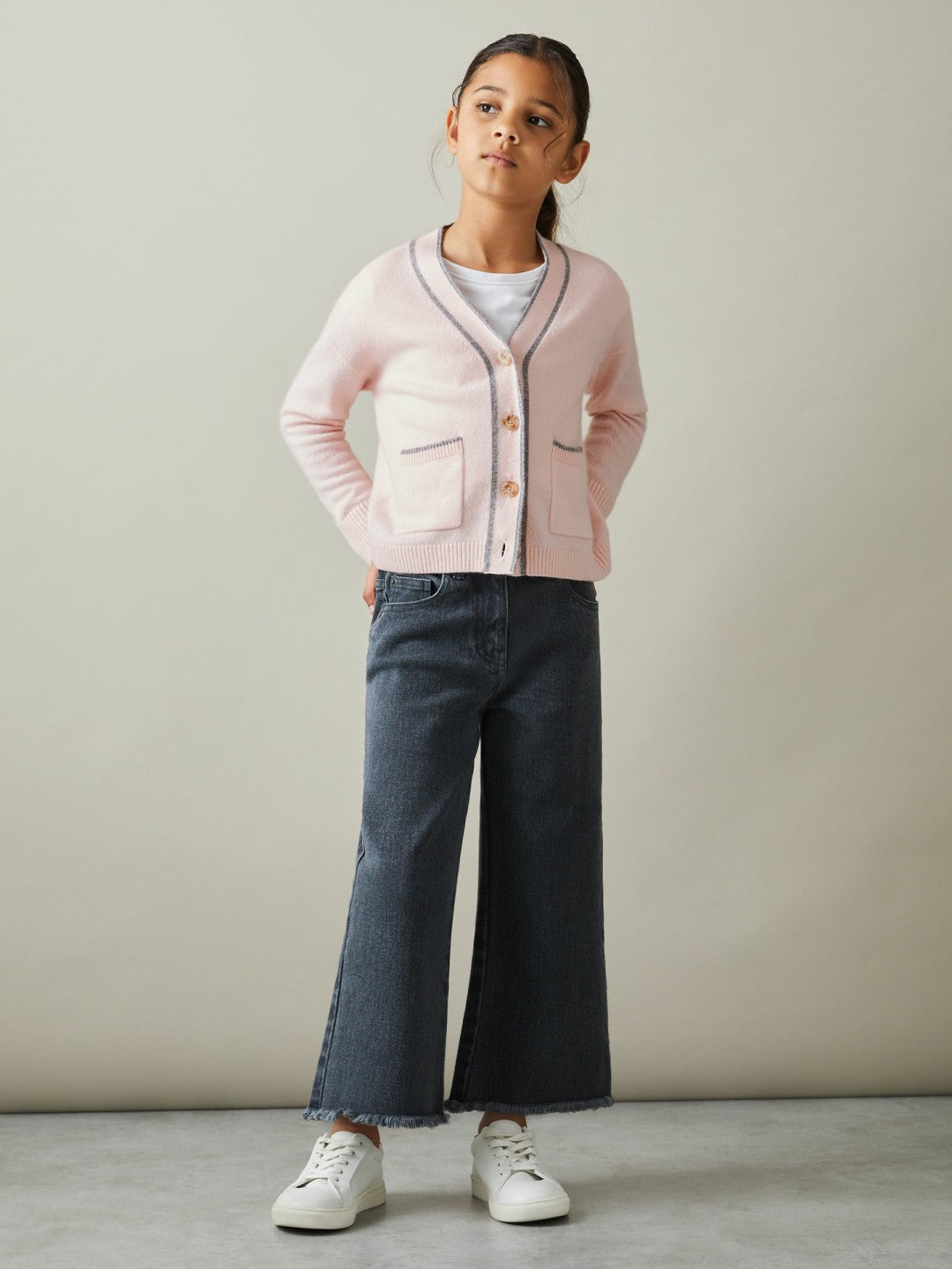Children & Baby 9-13 yrs Wool-Blend Stripe-Detail Cardigan With Cashmere in Pink