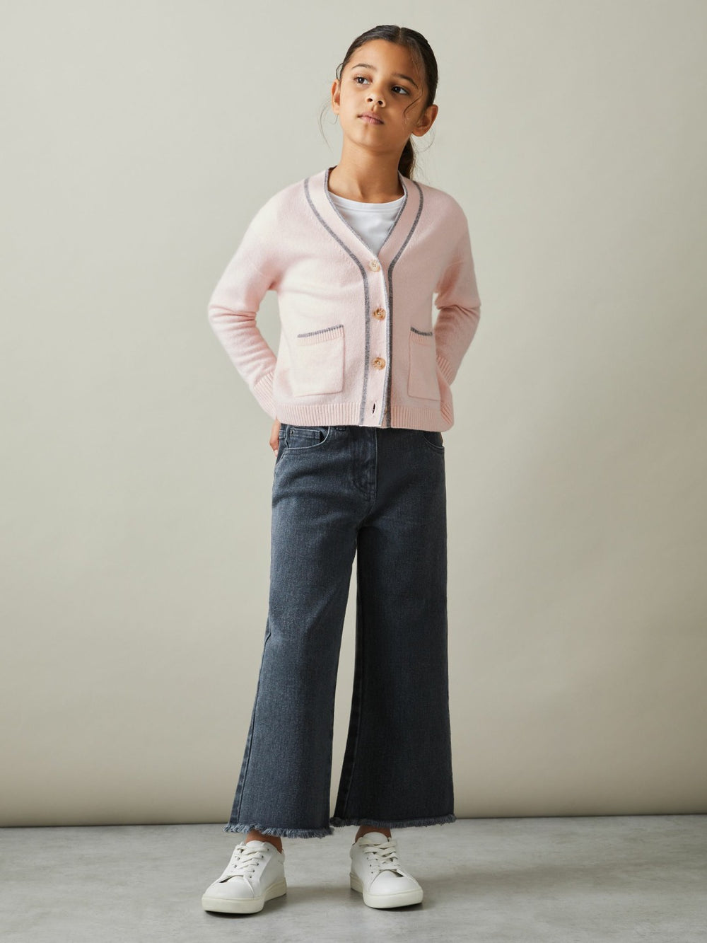 Children & Baby 9-13 yrs Wool-Blend Stripe-Detail Cardigan With Cashmere in Pink