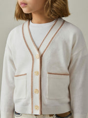 Children & Baby 13-14 yrs Wool-Blend Stripe-Detail Cardigan With Cashmere in Cream