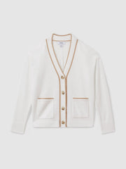 Children & Baby 9-13 yrs Wool-Blend Stripe-Detail Cardigan With Cashmere in Cream
