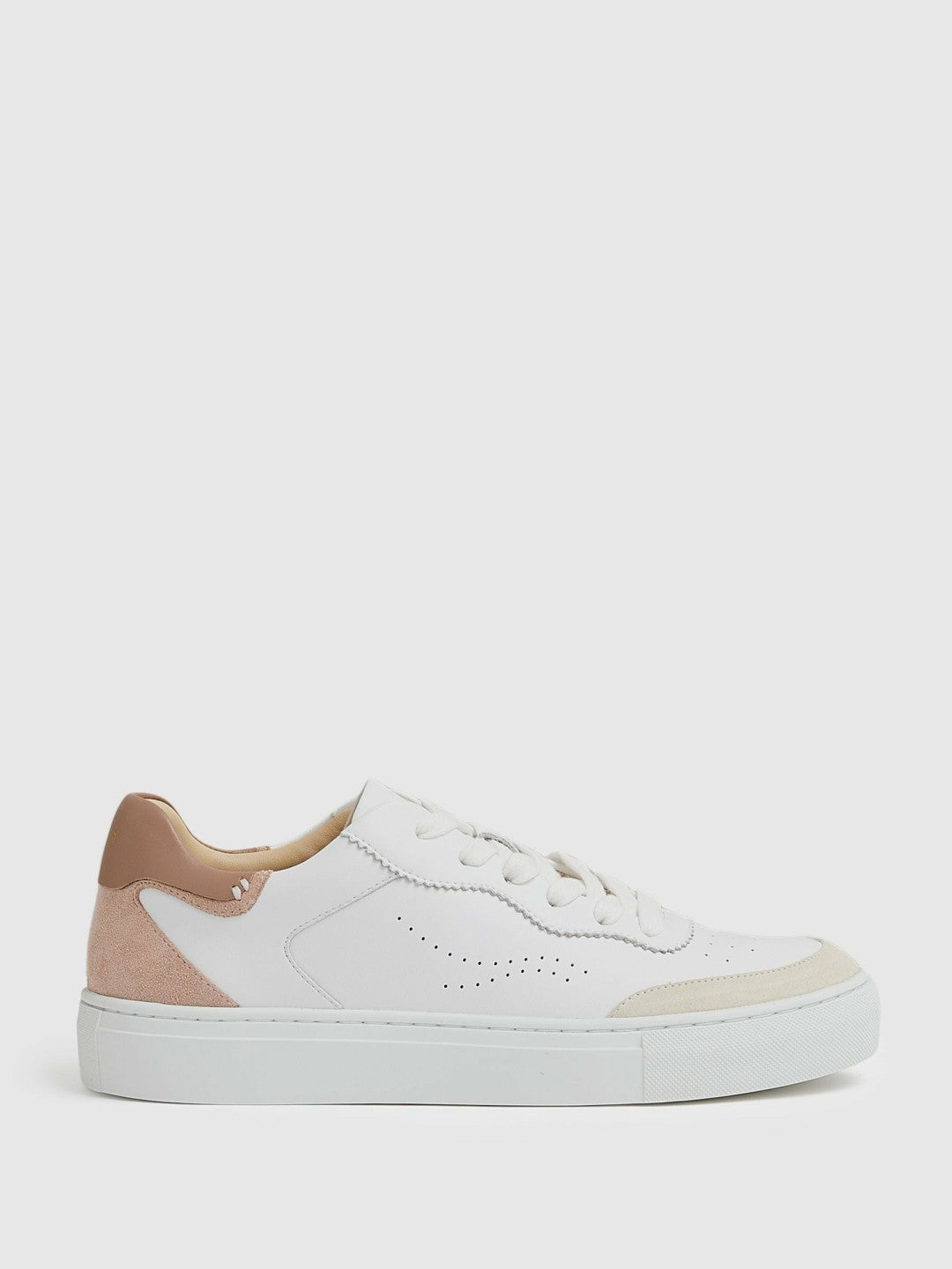 Women Leather Contrast Detail Trainers in White/Nude