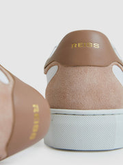Women Leather Contrast Detail Trainers in White/Nude