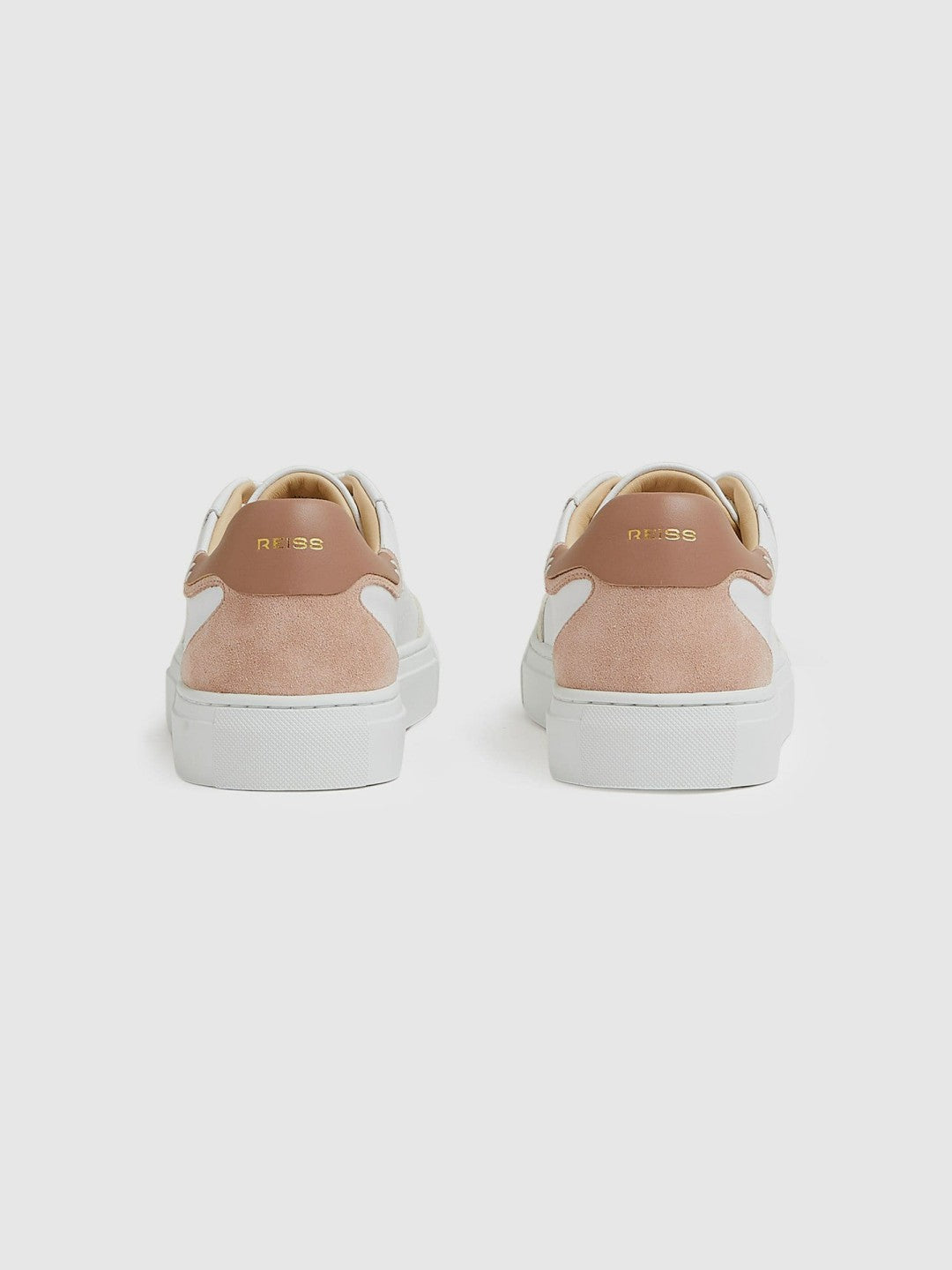 Women Leather Contrast Detail Trainers in White/Nude