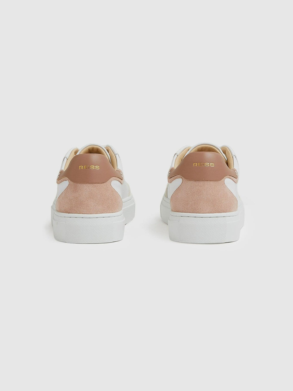 Women Leather Contrast Detail Trainers in White/Nude