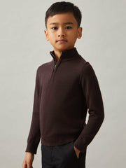 Children & Baby 9-13 yrs Merino Wool Half-Zip Funnel Neck Jumper in Dark Bordeaux