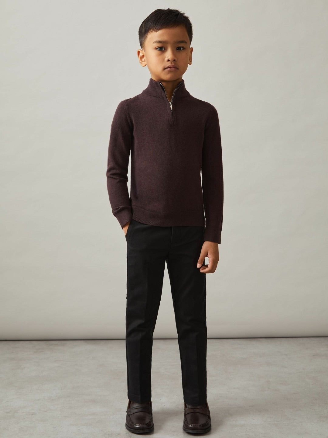 Children & Baby 9-13 yrs Merino Wool Half-Zip Funnel Neck Jumper in Dark Bordeaux