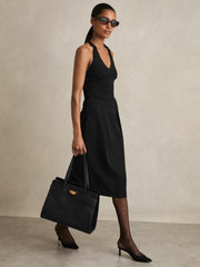 Women Tailored Midi Suit Skirt in Black