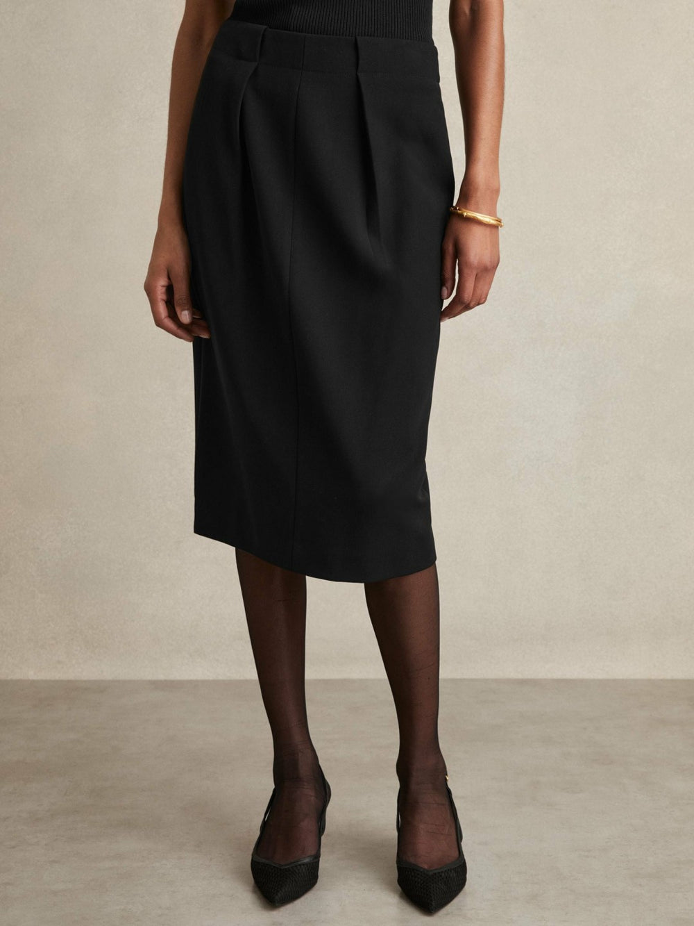 Women Tailored Midi Suit Skirt in Black