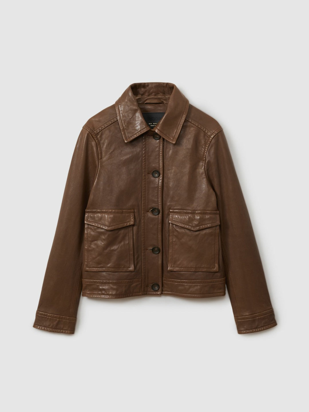 Women Leather Trucker Jacket in Chocolate