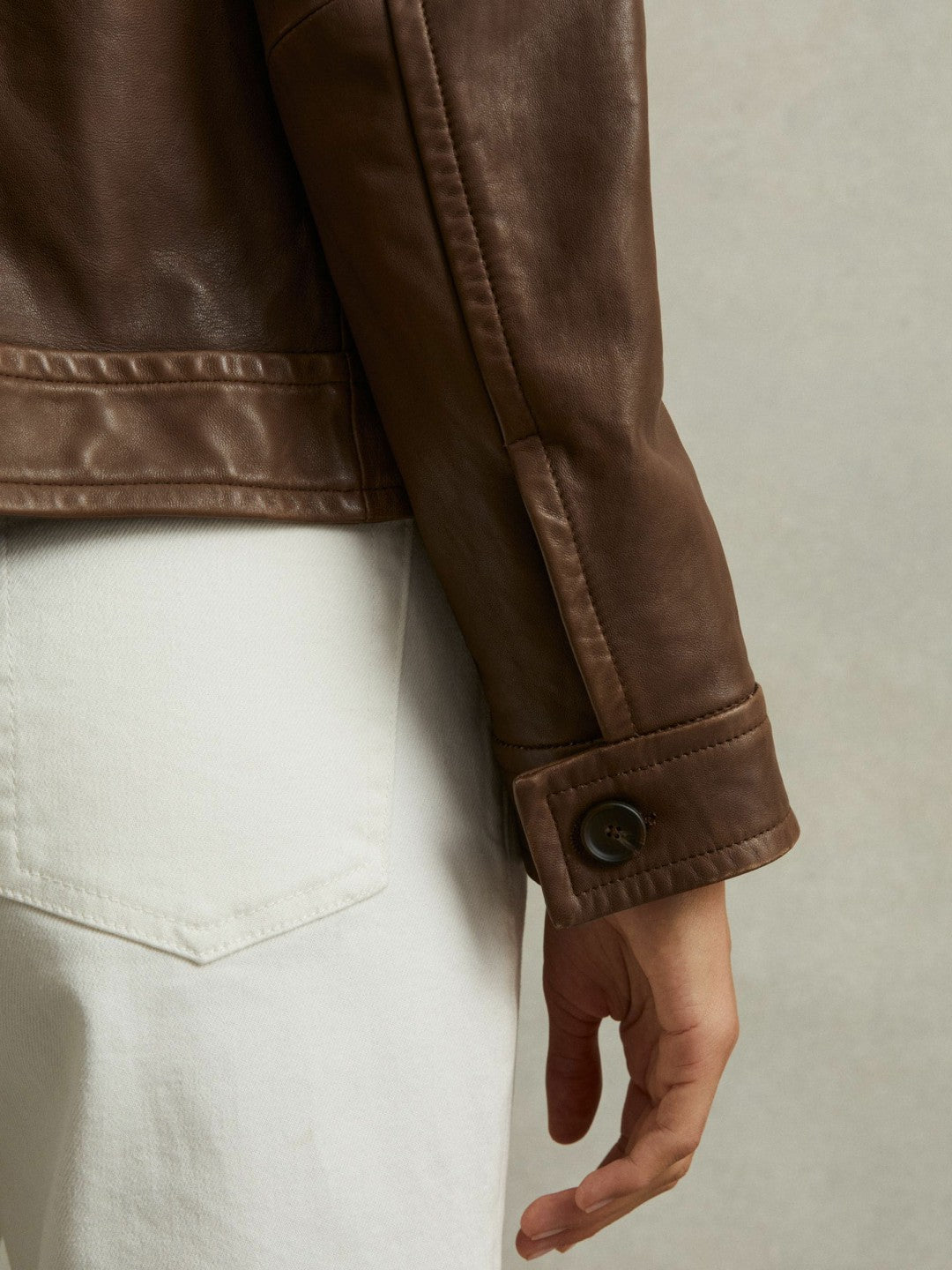 Women Leather Trucker Jacket in Chocolate