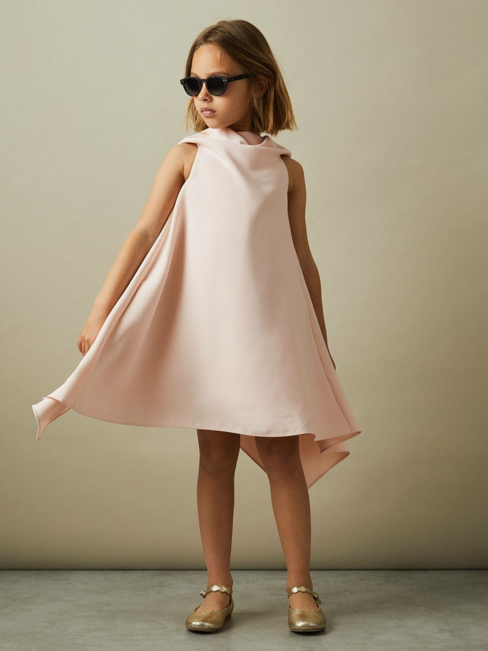 Children & Baby 13-14 yrs High-Neck Drape Back Dress in Pink