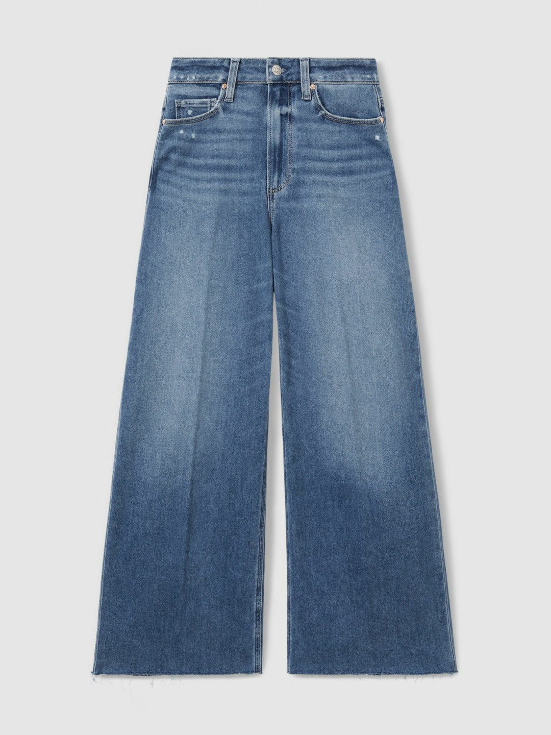 Women Paige Wide Leg Raw Hem Cropped Jeans in Rock Show Blue