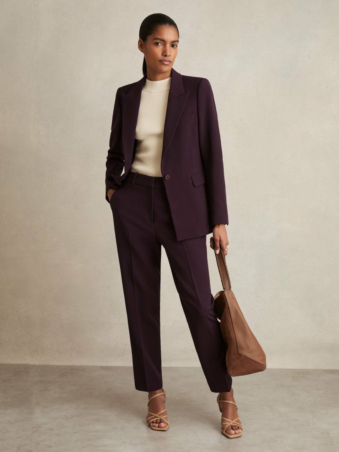 Women Petite Tailored Single Breasted Suit Blazer in Berry