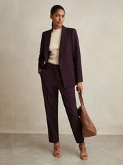 Women Petite Tailored Single Breasted Suit Blazer in Berry