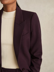 Women Petite Tailored Single Breasted Suit Blazer in Berry