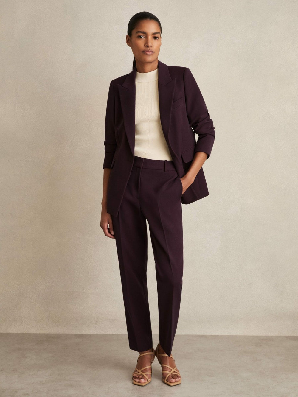 Women Petite Slim Fit Suit Trousers in Berry