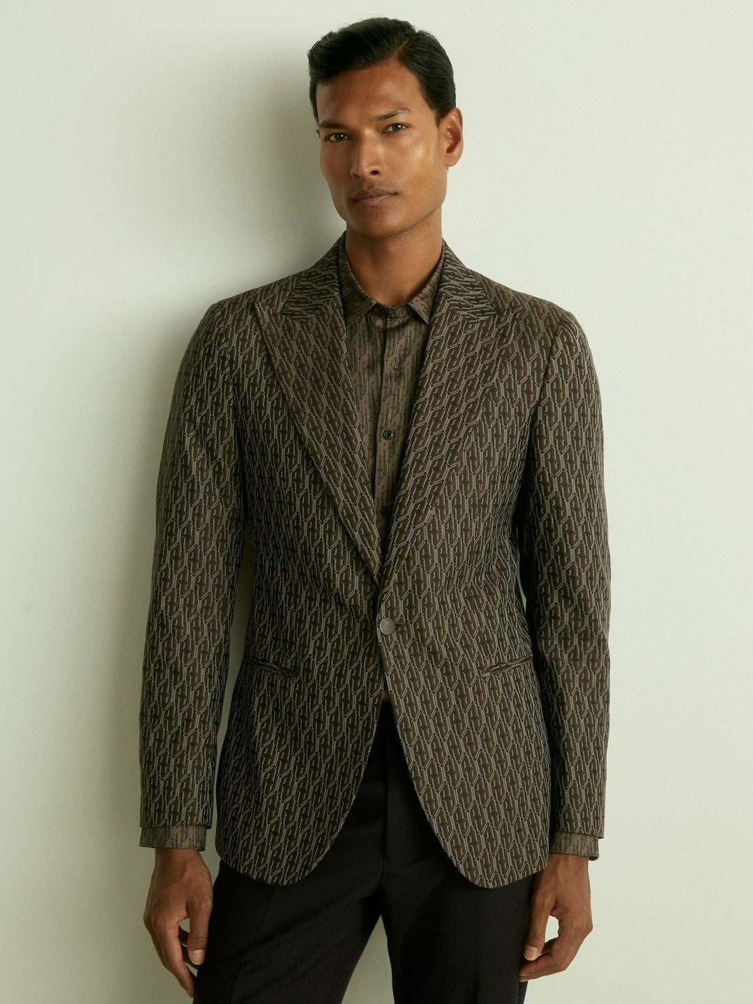 Men Monogram-Jacquard Twill Blazer in Chocolate Brown