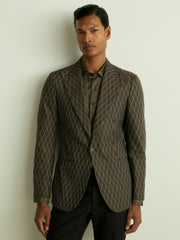 Men Monogram-Jacquard Twill Blazer in Chocolate Brown
