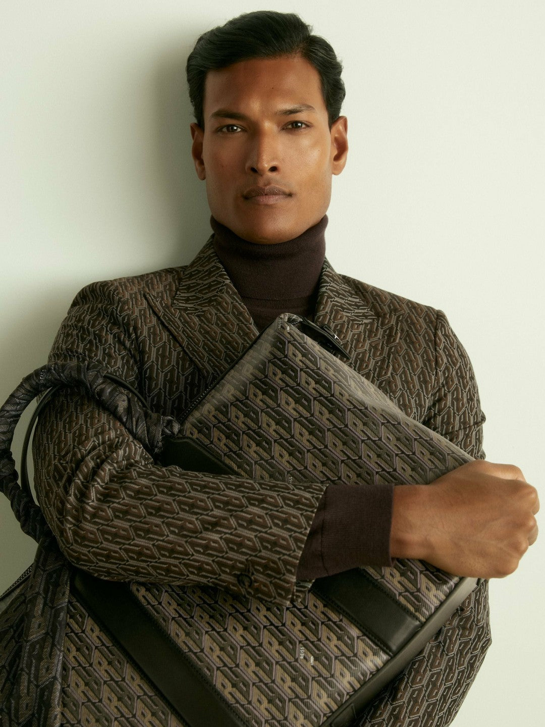 Men Monogram-Jacquard Twill Blazer in Chocolate Brown