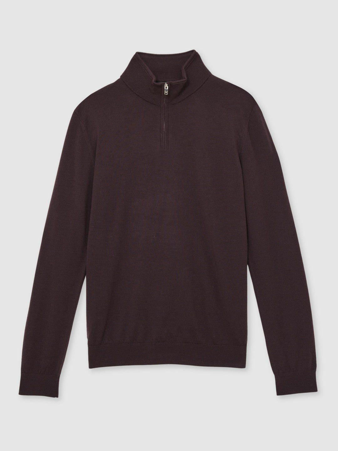 Men Merino Wool Half-Zip Jumper in Dark Bordeaux