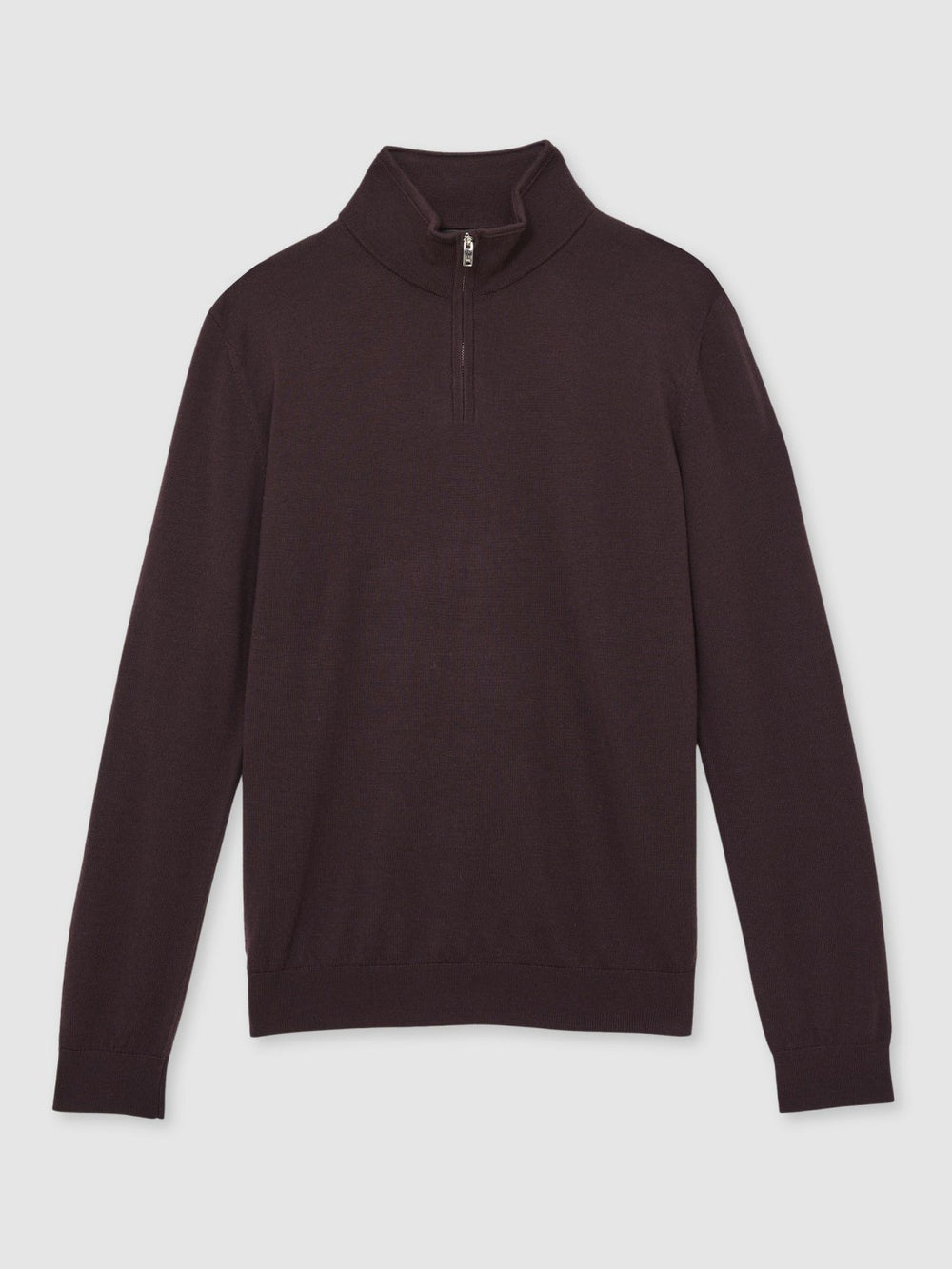 Men Merino Wool Half-Zip Jumper in Dark Bordeaux