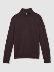 Men Merino Wool Half-Zip Jumper in Dark Bordeaux