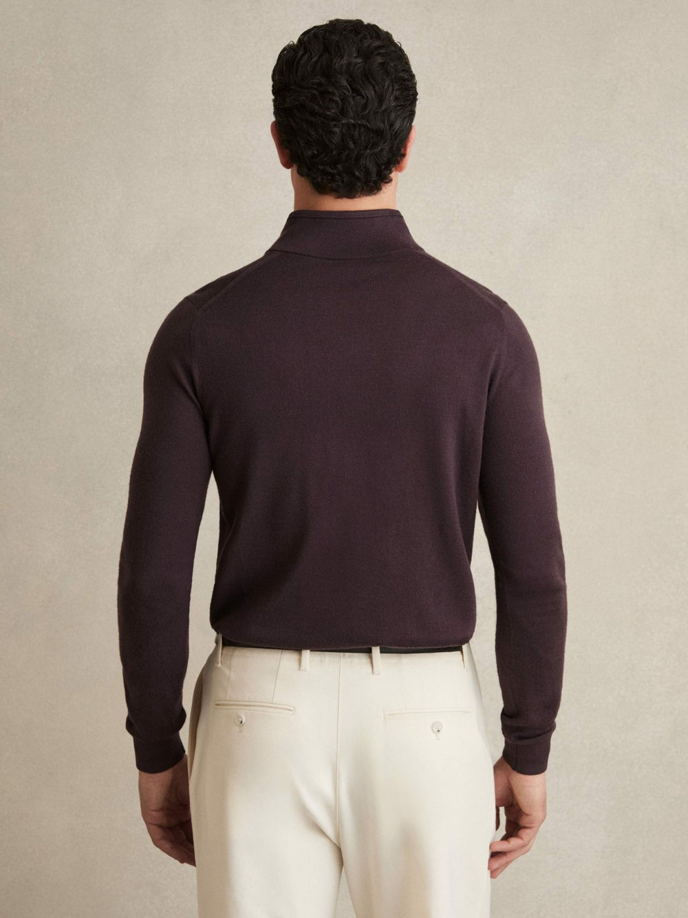 Men Merino Wool Half-Zip Jumper in Dark Bordeaux
