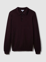 Men Merino Wool Polo Shirt in Dark Bordeaux
