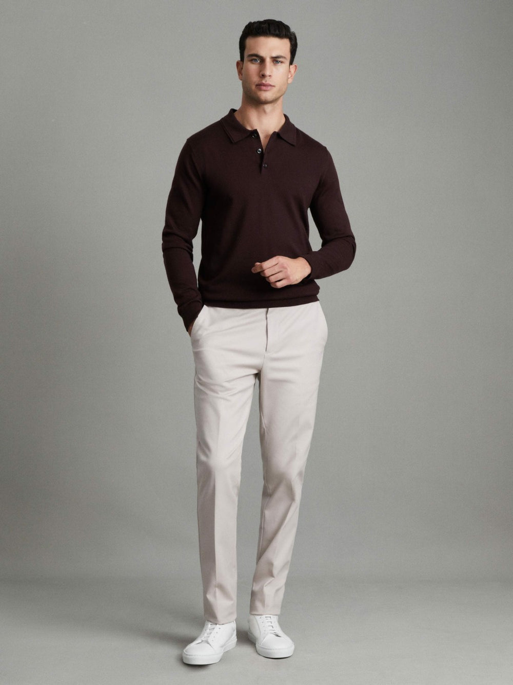 Men Merino Wool Polo Shirt in Dark Bordeaux