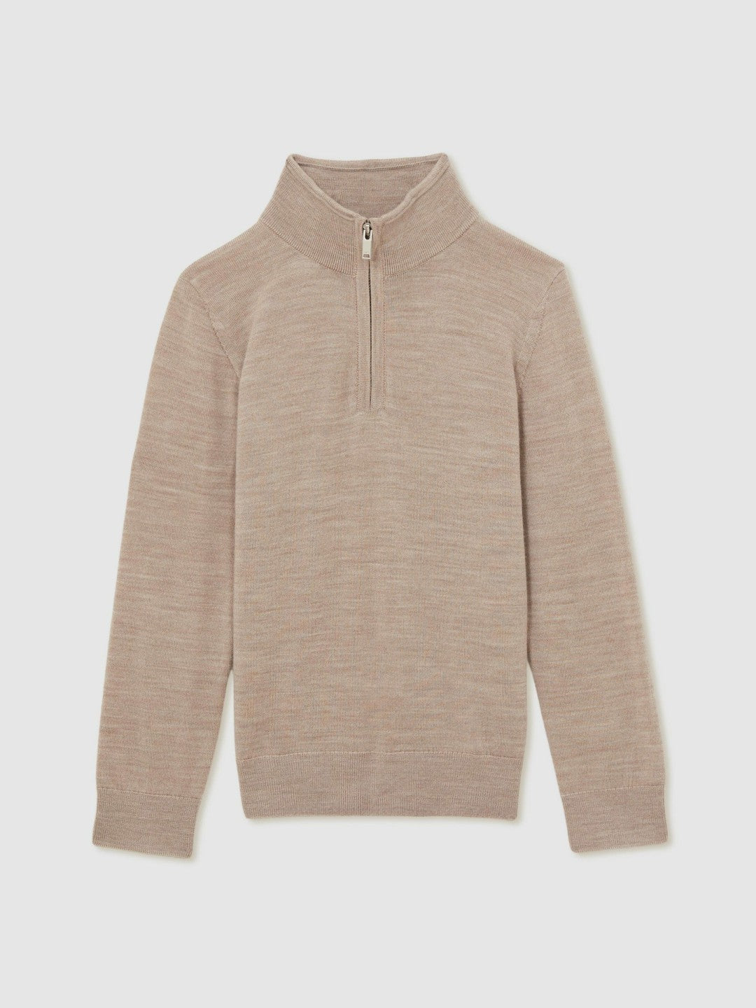 Children & Baby 3-9 yrs Merino Wool Half-Zip Funnel Neck Jumper in Wheat Melange