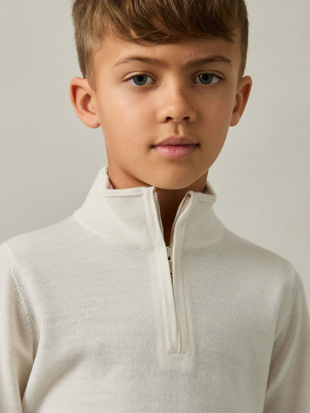 Children & Baby 9-13 yrs Merino Wool Half-Zip Funnel Neck Jumper in Snow