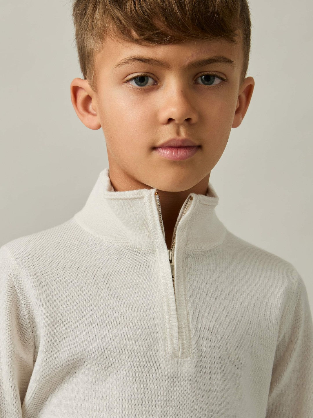 Children & Baby 9-13 yrs Merino Wool Half-Zip Funnel Neck Jumper in Snow