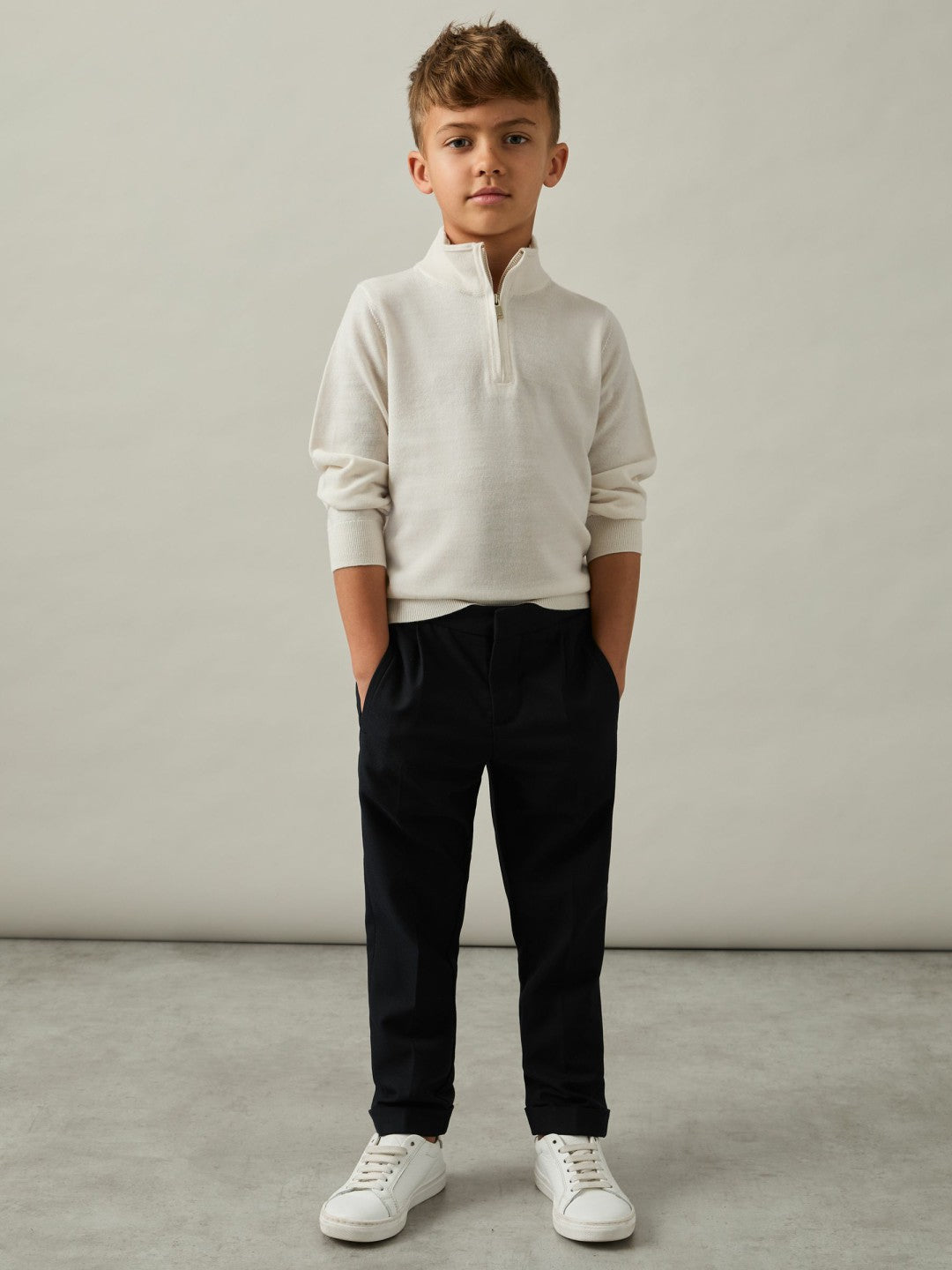 Children & Baby 3-9 yrs Merino Wool Half-Zip Funnel Neck Jumper in Snow