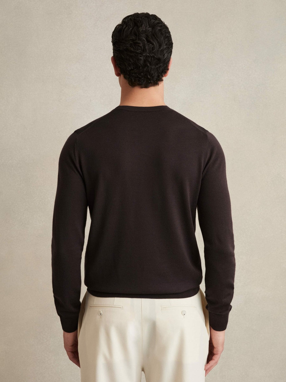 Men Merino Wool Crew Neck Jumper in Dark Bordeaux
