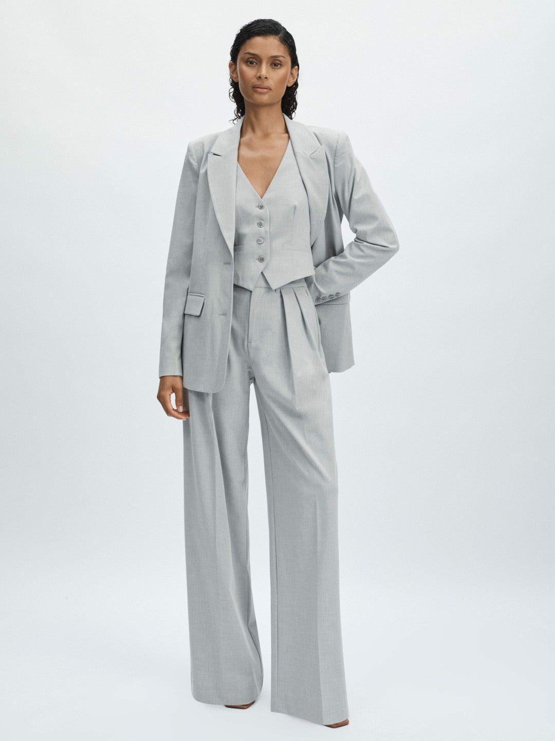 Women Good American Sharkskin Suit Waistcoat in Heather Grey