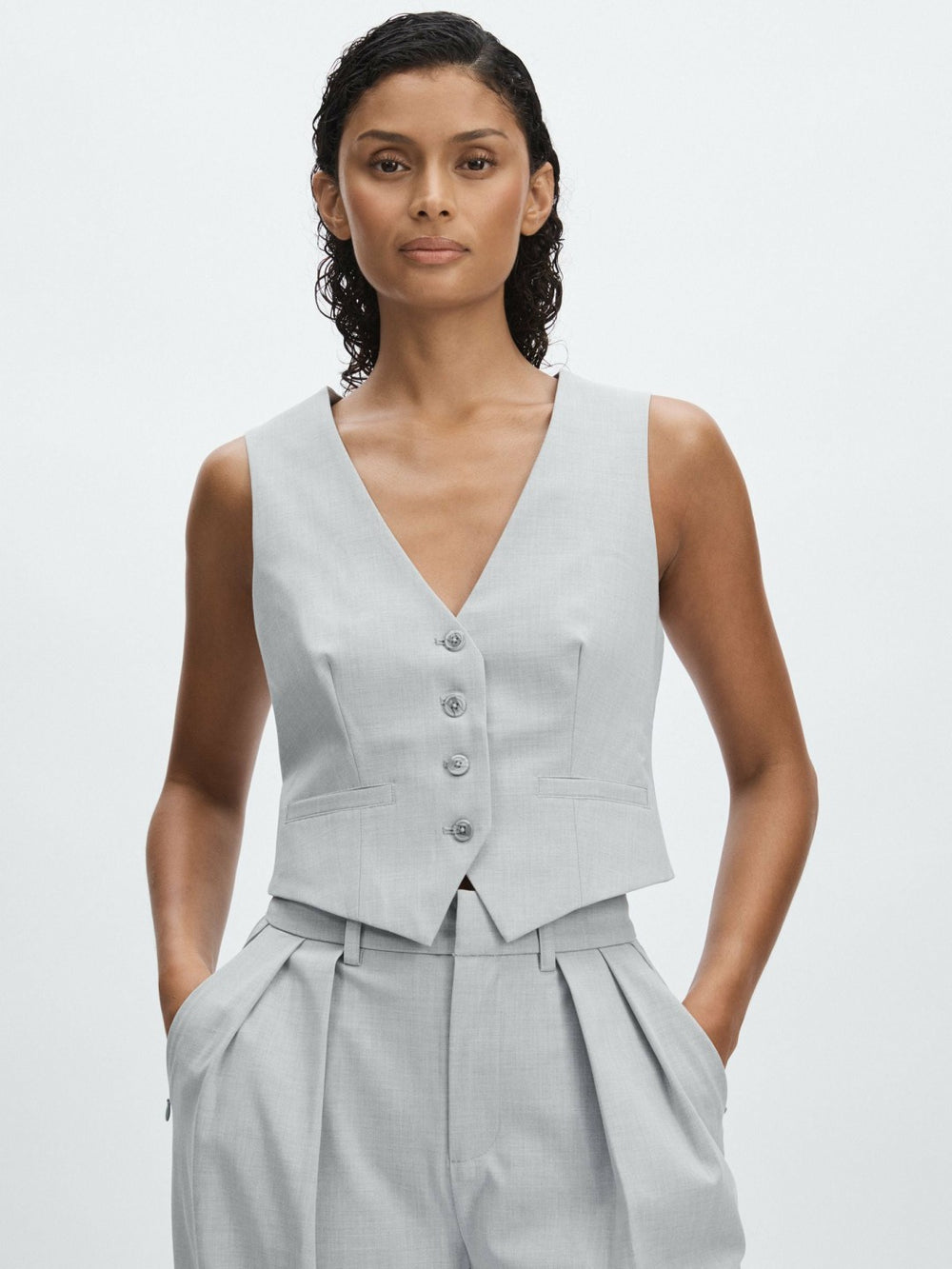 Women Good American Sharkskin Suit Waistcoat in Heather Grey