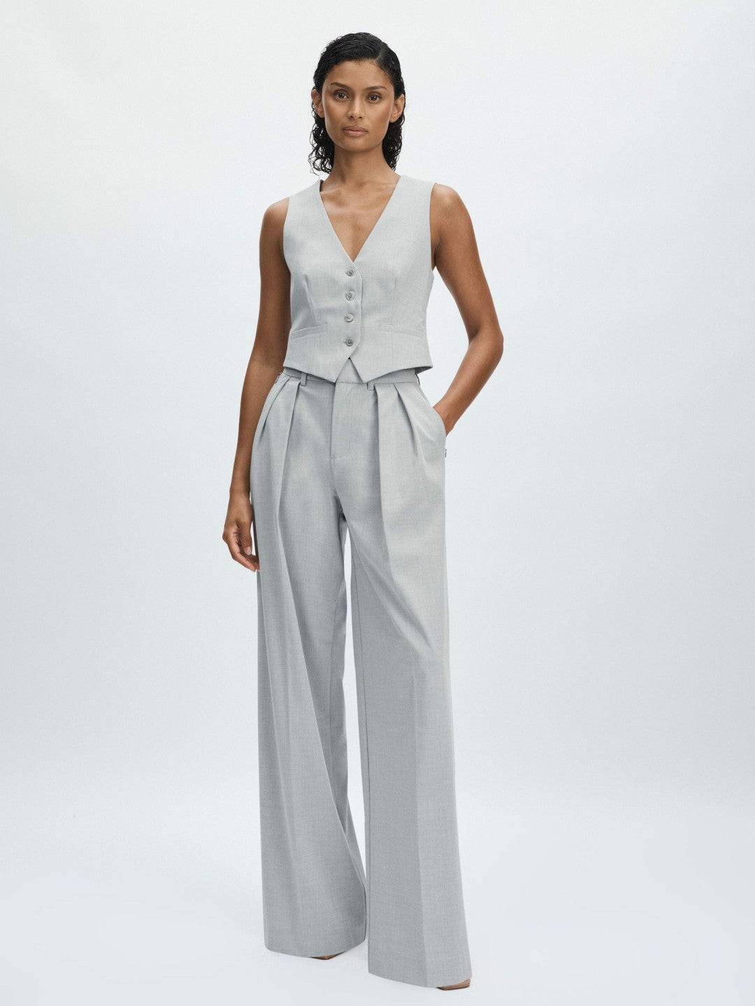 Women Good American Sharkskin Suit Waistcoat in Heather Grey