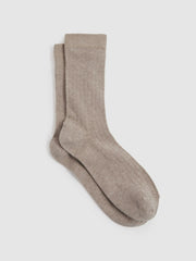 Women Cotton Blend Ribbed Loafer Socks in Neutral