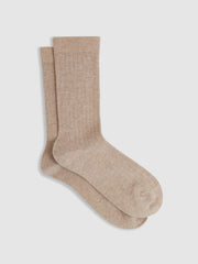 Women Cotton Blend Ribbed Loafer Socks in Oatmeal